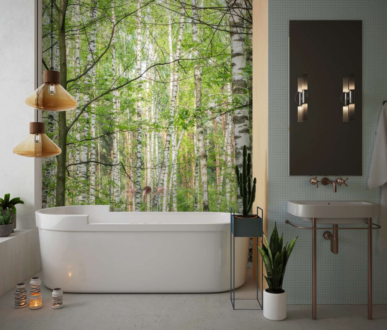 Fototapet pădure dens acoperită cu mesteceni