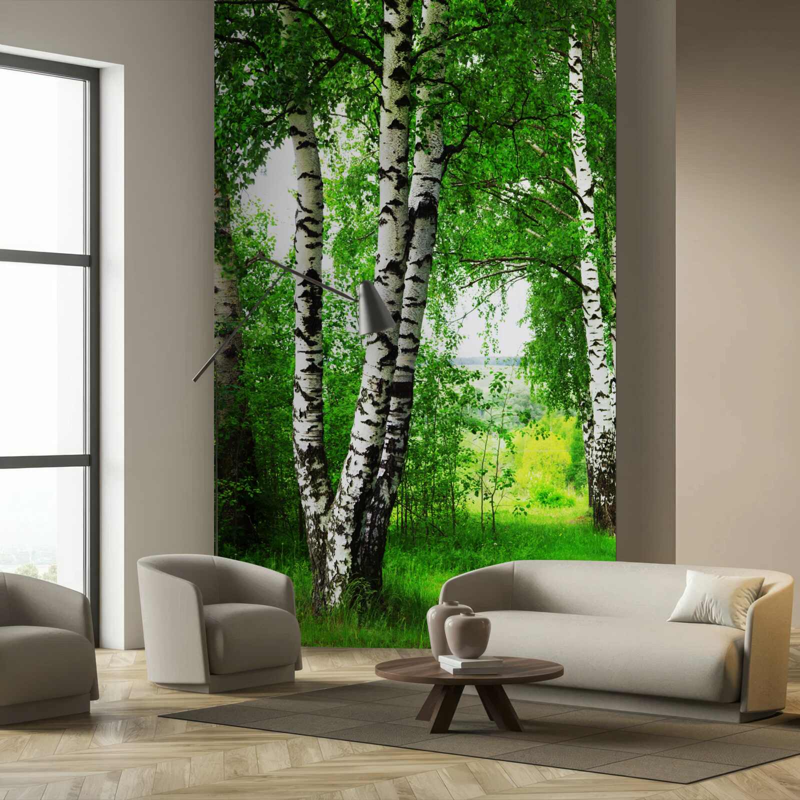 Fototapet o livadă de mesteceni într-o poiană