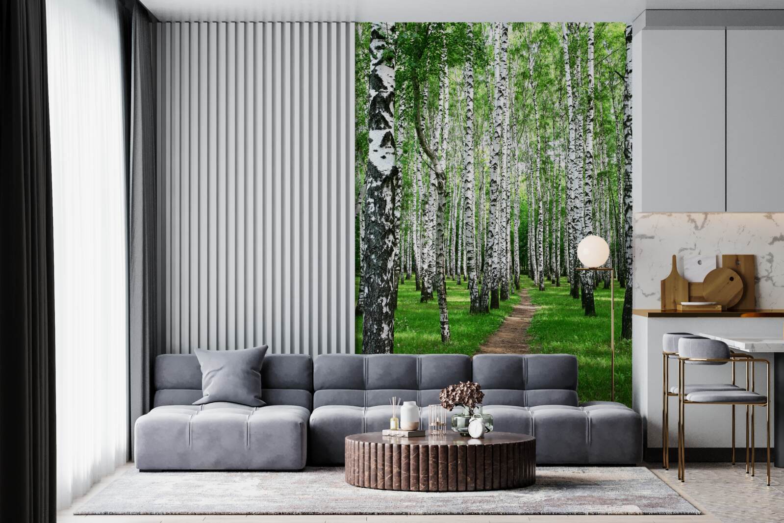 Fototapet cărare printre mesteceni