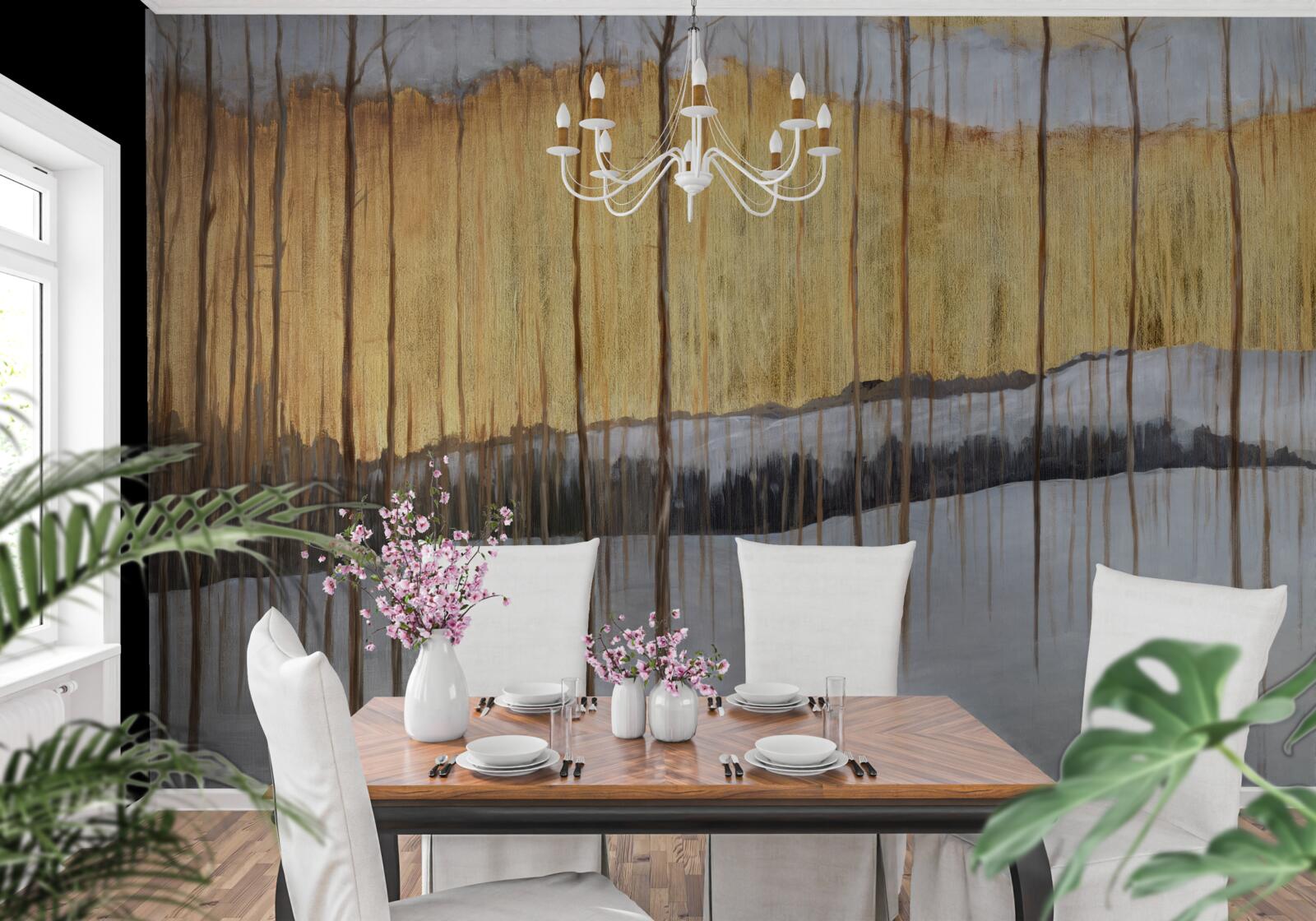 Fototapet contururile trunchiurilor grațioase ale copacilor