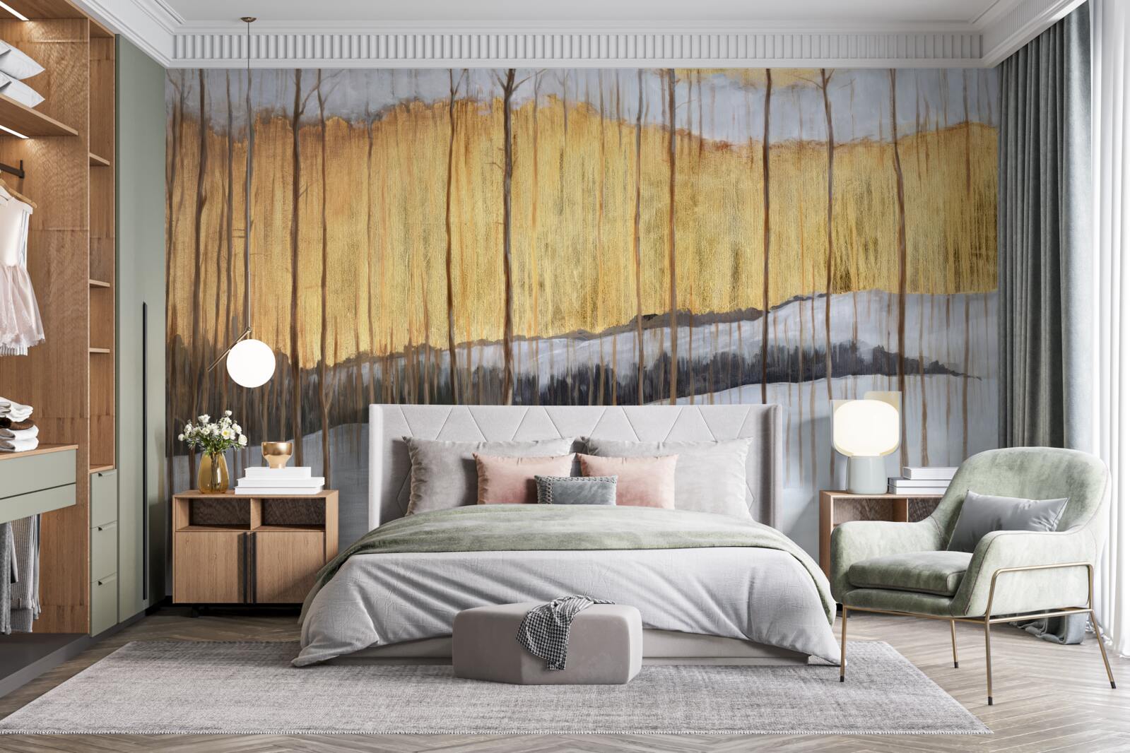 Fototapet contururile trunchiurilor grațioase ale copacilor