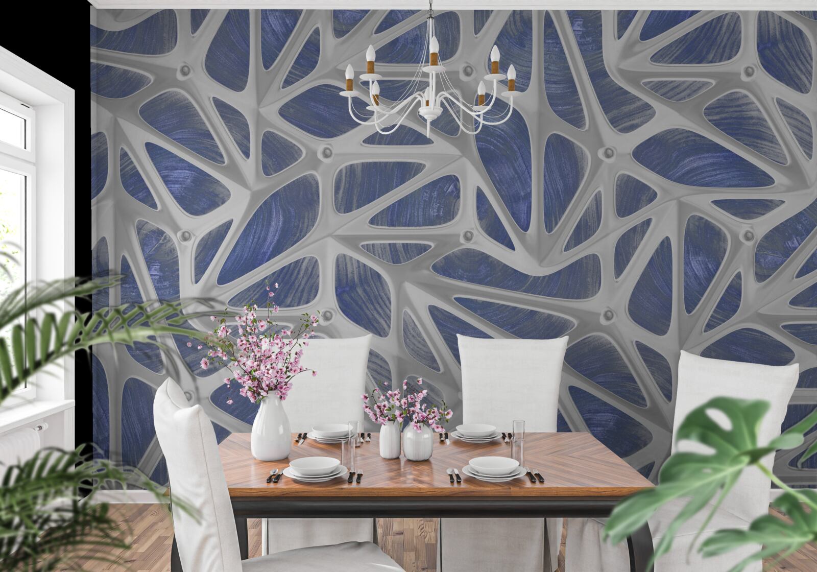 Fototapet bucle albe pe un fundal albastru