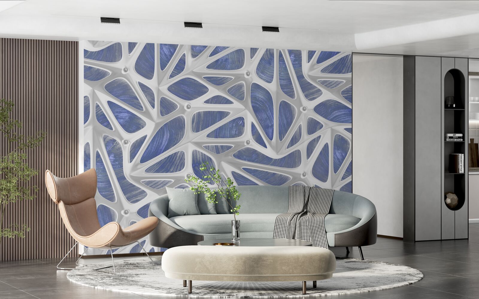 Fototapet bucle albe pe un fundal albastru