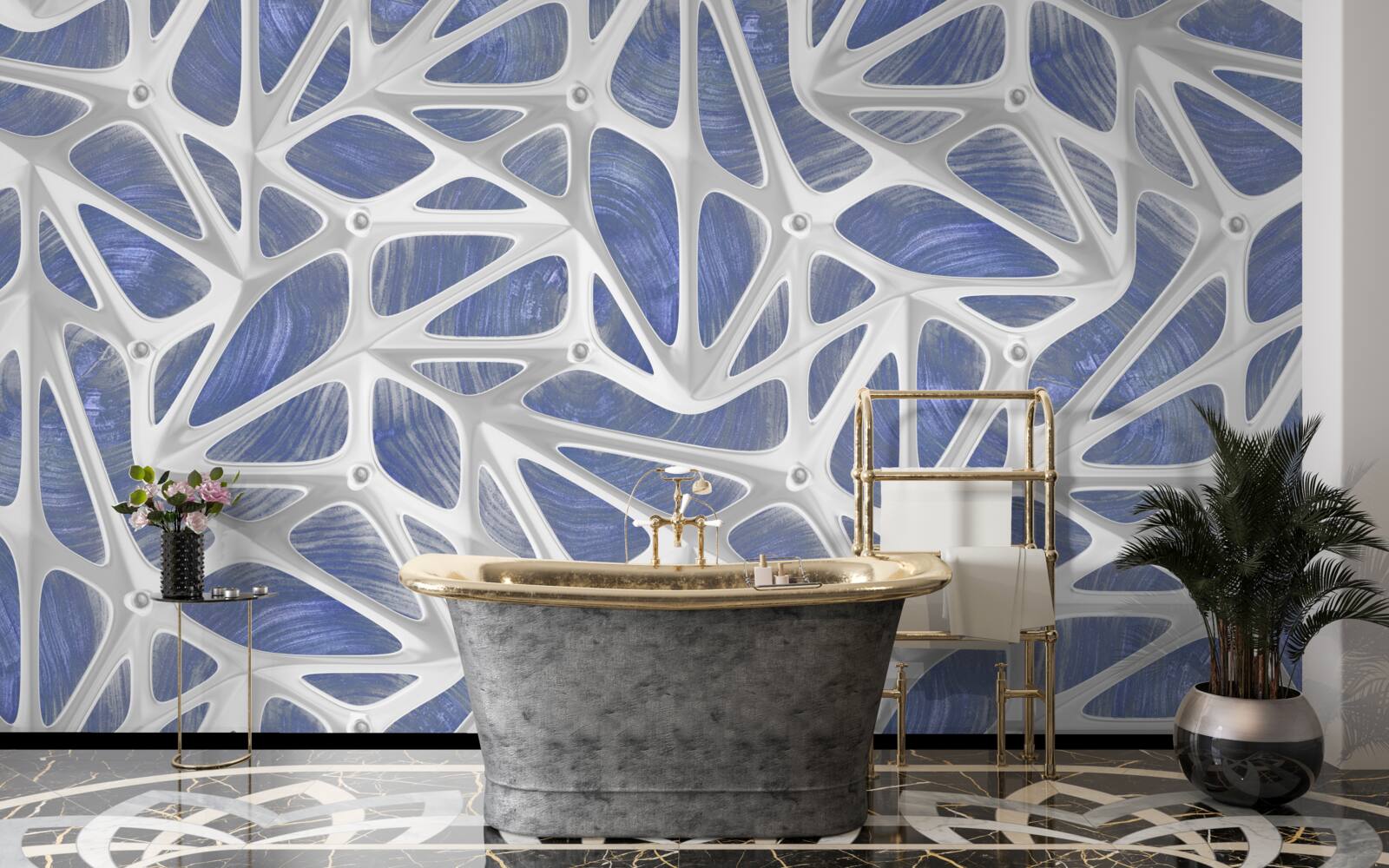 Fototapet bucle albe pe un fundal albastru