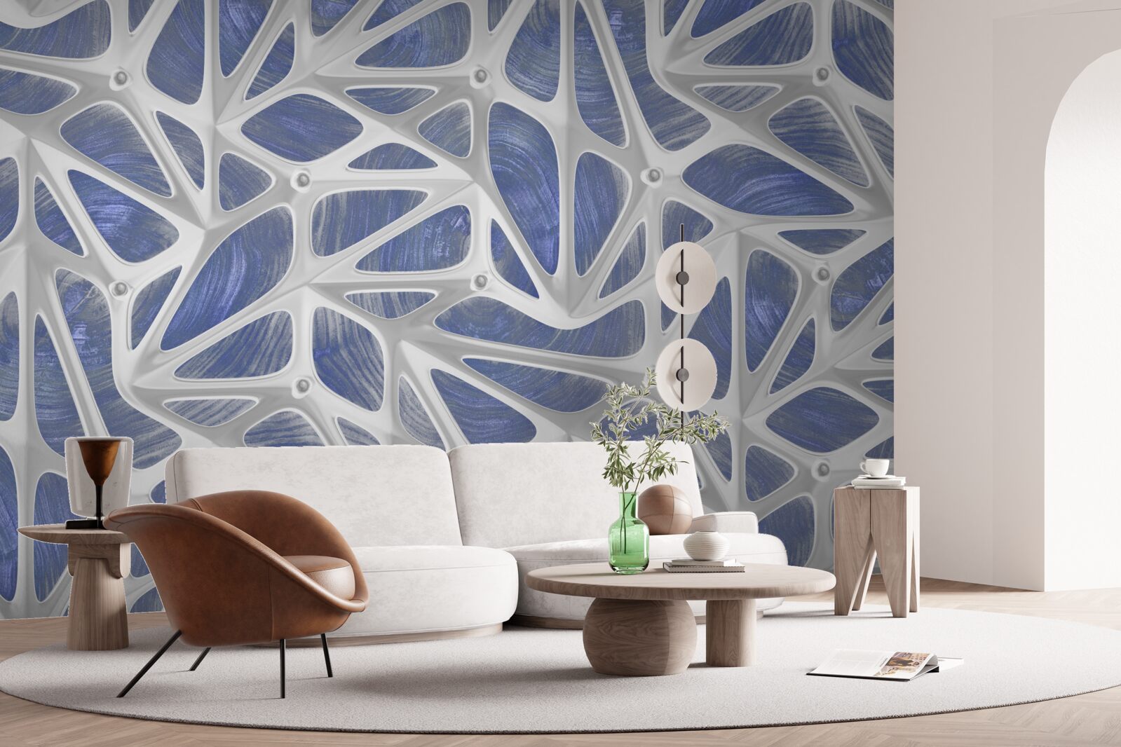 Fototapet bucle albe pe un fundal albastru