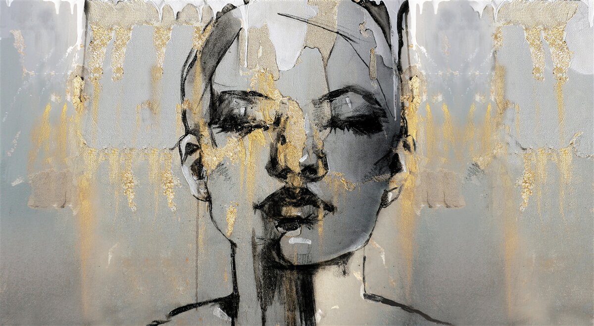 Fototapet poza de profil a unei fete cu ochii închiși