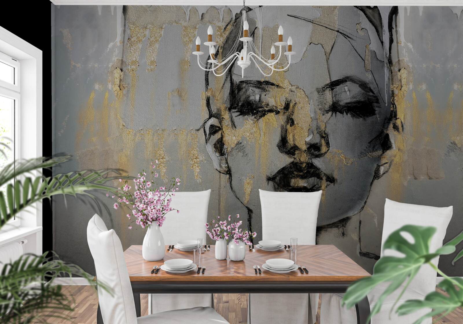 Fototapet poza de profil a unei fete cu ochii închiși