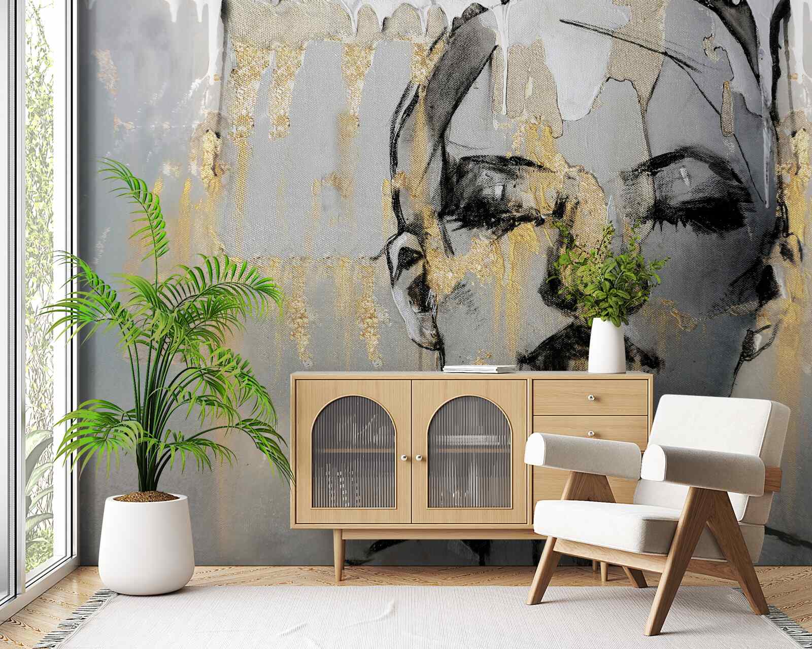 Fototapet poza de profil a unei fete cu ochii închiși