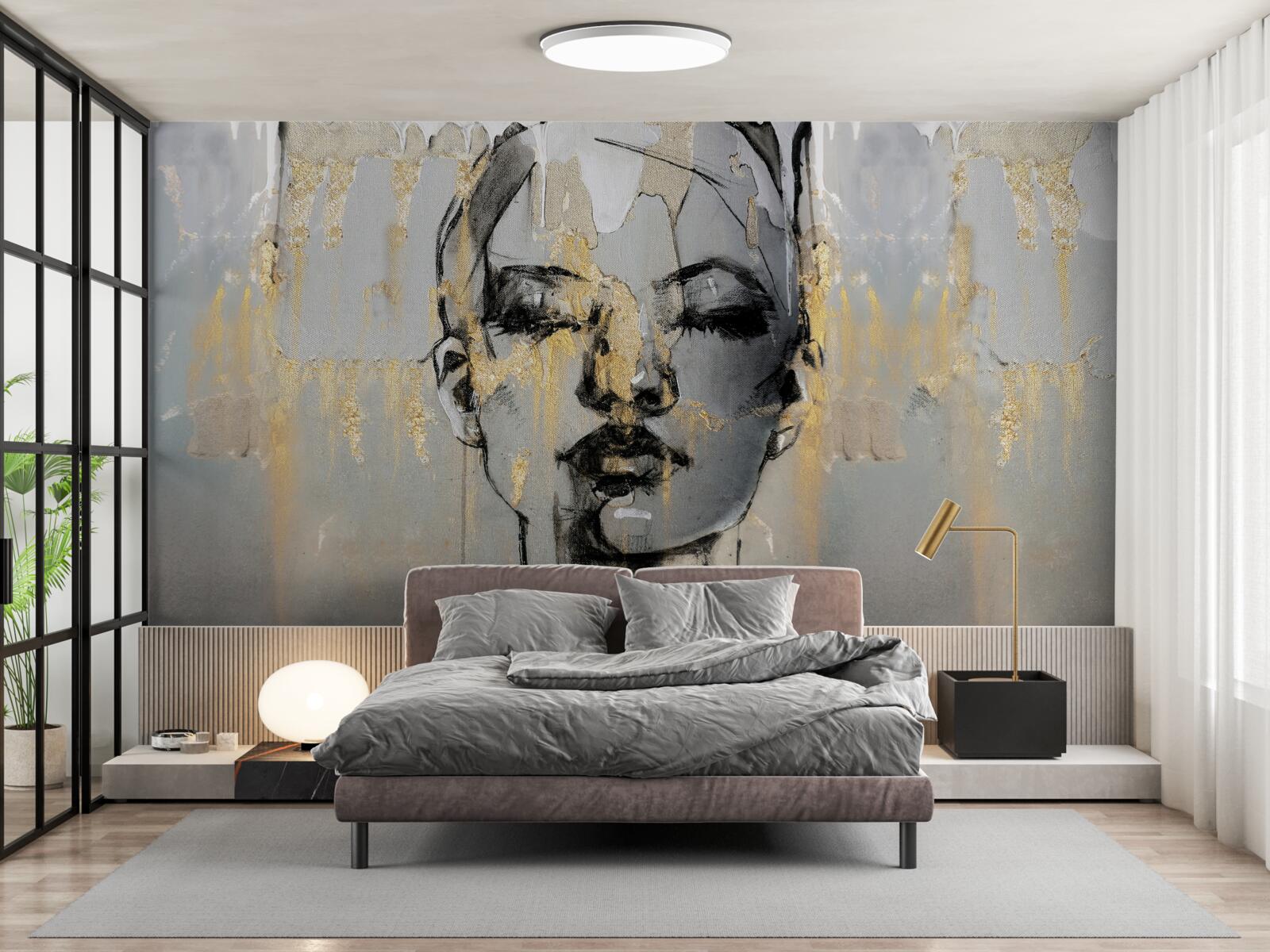 Fototapet poza de profil a unei fete cu ochii închiși