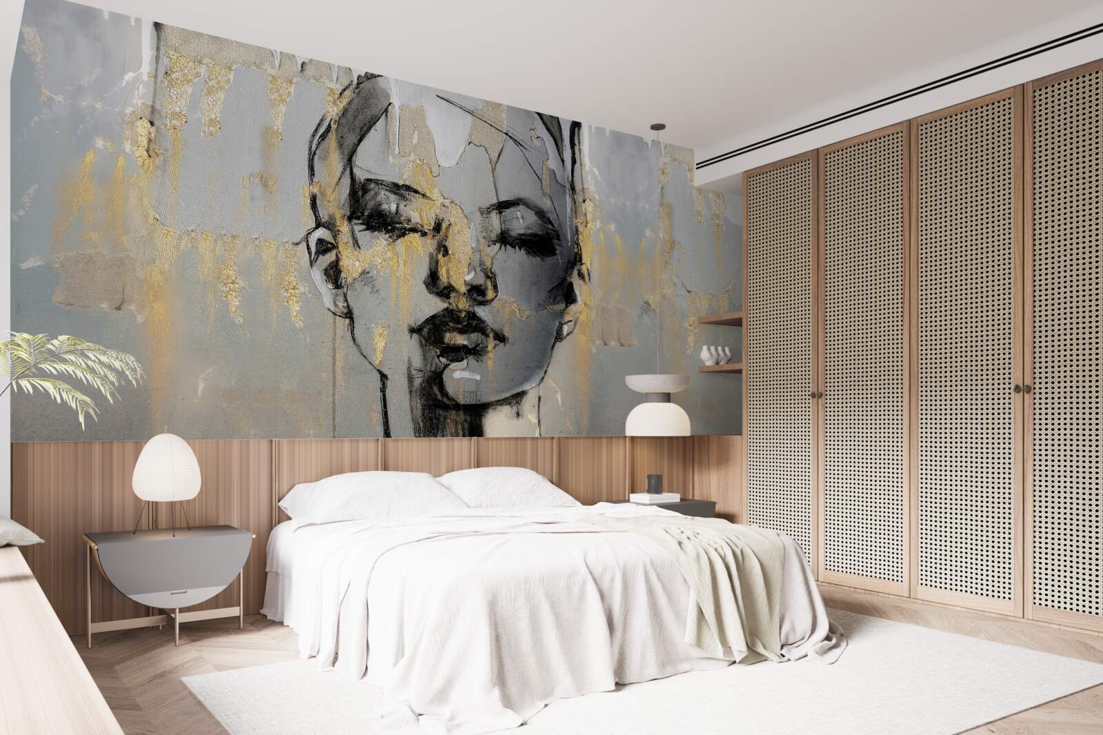 Fototapet poza de profil a unei fete cu ochii închiși