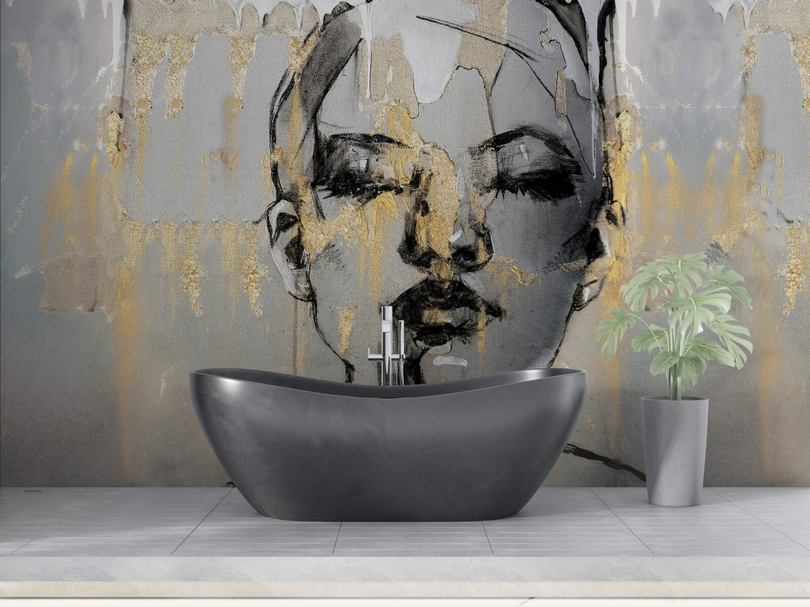 Fototapet poza de profil a unei fete cu ochii închiși