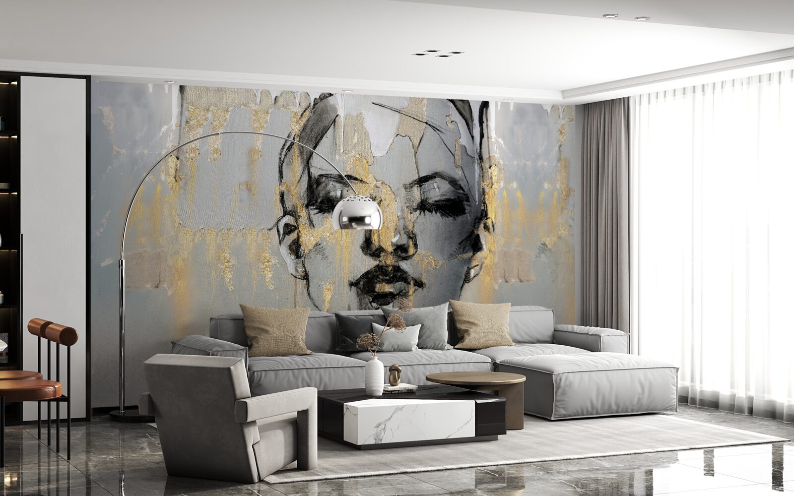 Fototapet poza de profil a unei fete cu ochii închiși