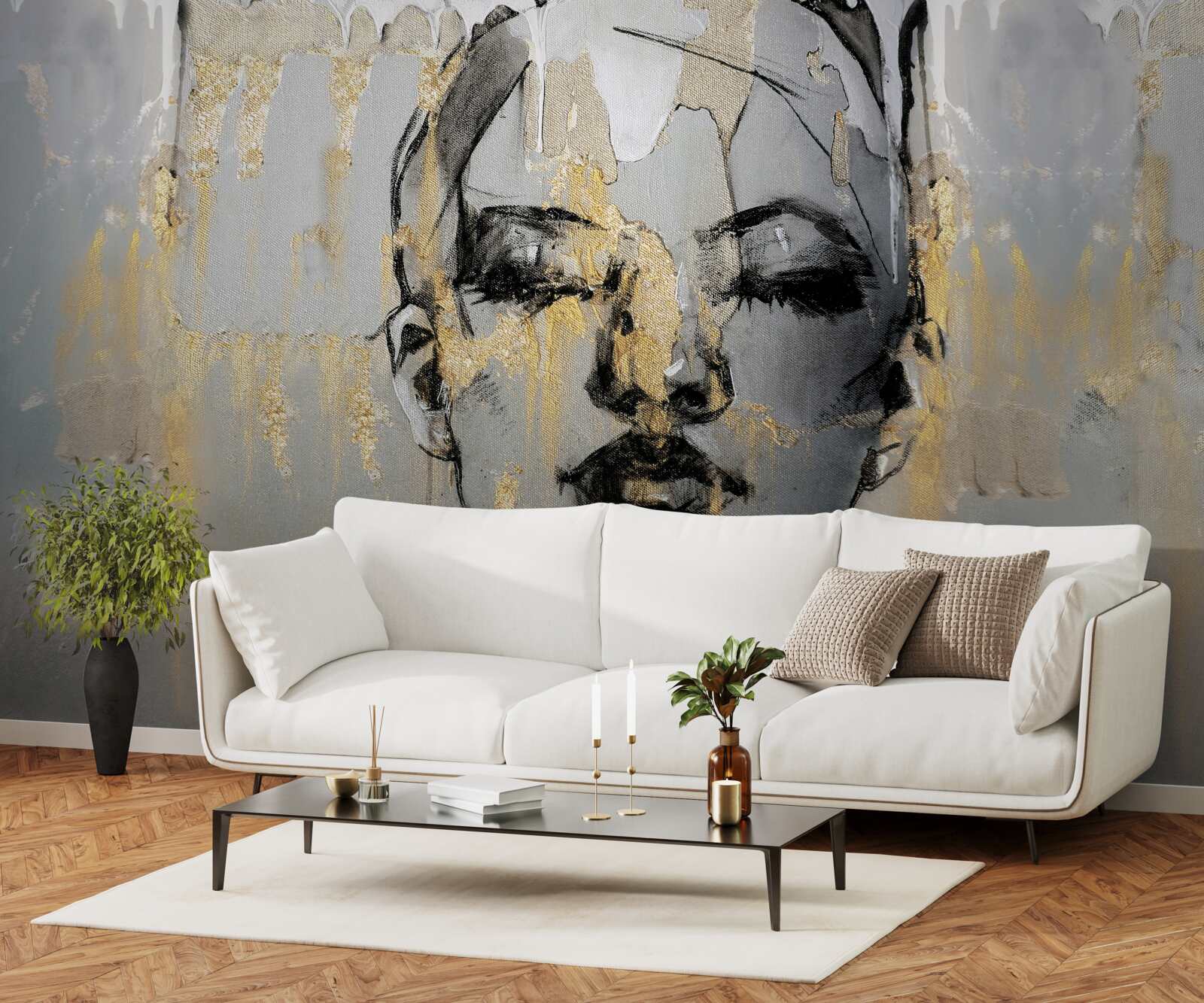 Fototapet poza de profil a unei fete cu ochii închiși