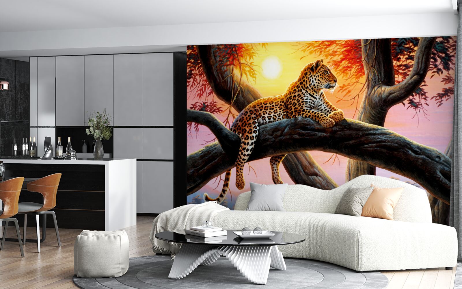 Fototapet ghepardul stă într-un copac