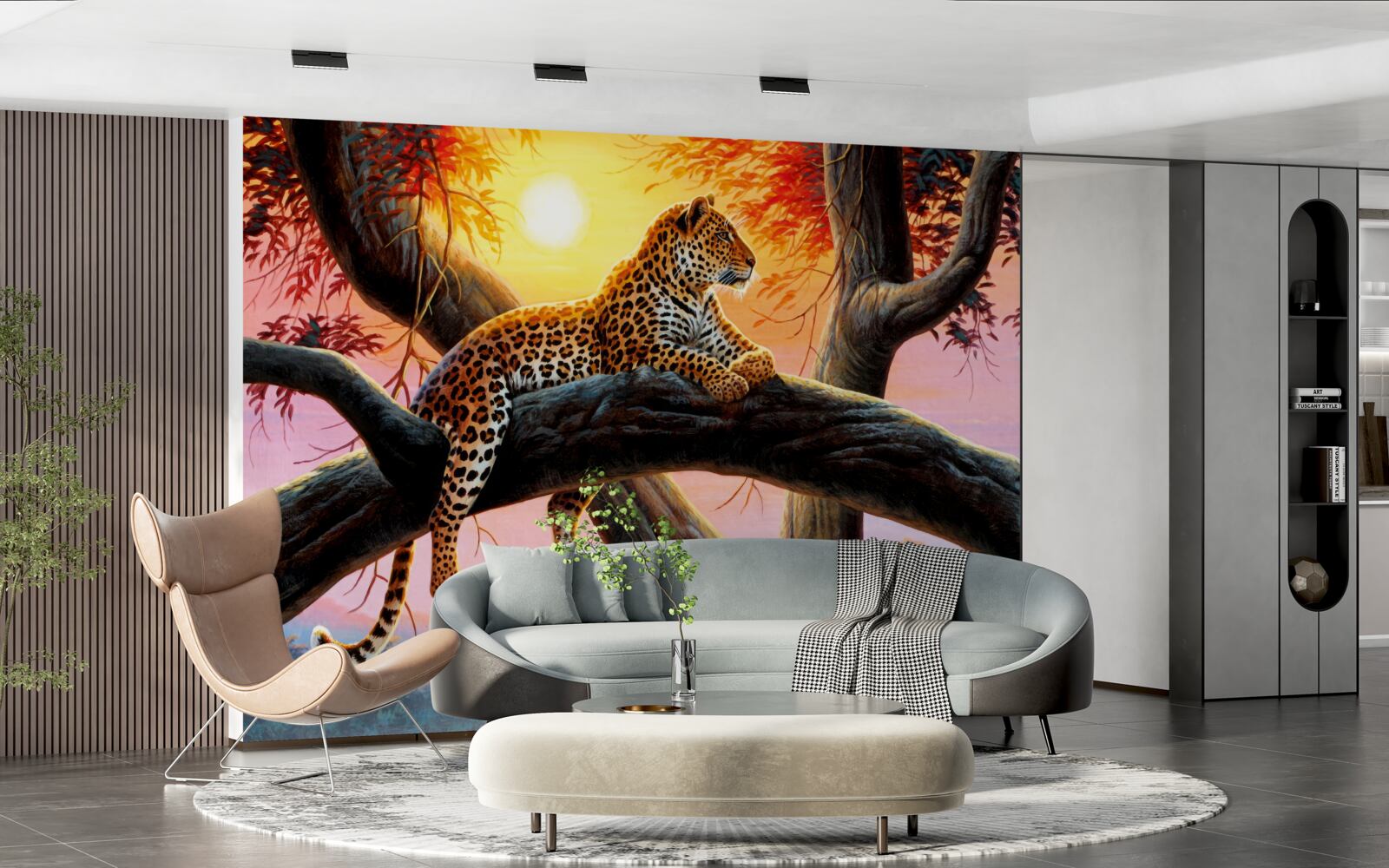 Fototapet ghepardul stă într-un copac