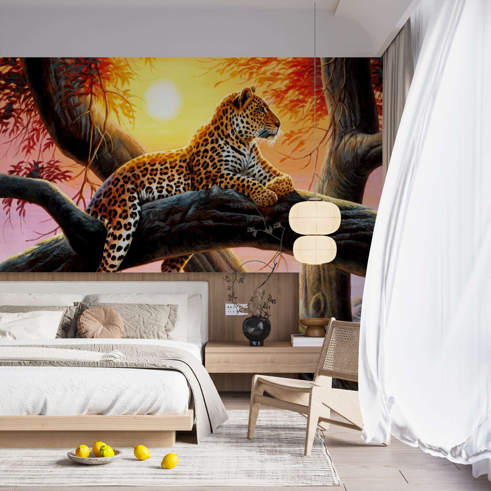 Fototapet ghepardul stă într-un copac