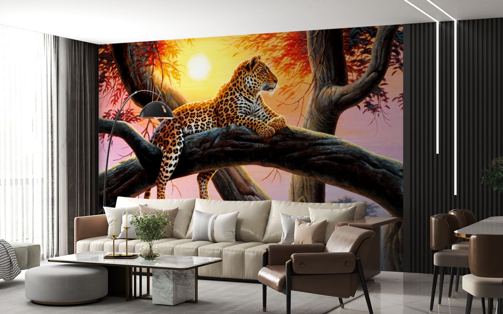 Fototapet ghepardul stă într-un copac