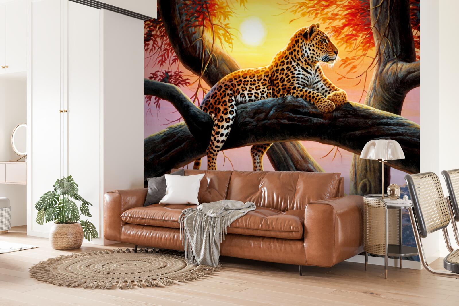 Fototapet ghepardul stă într-un copac