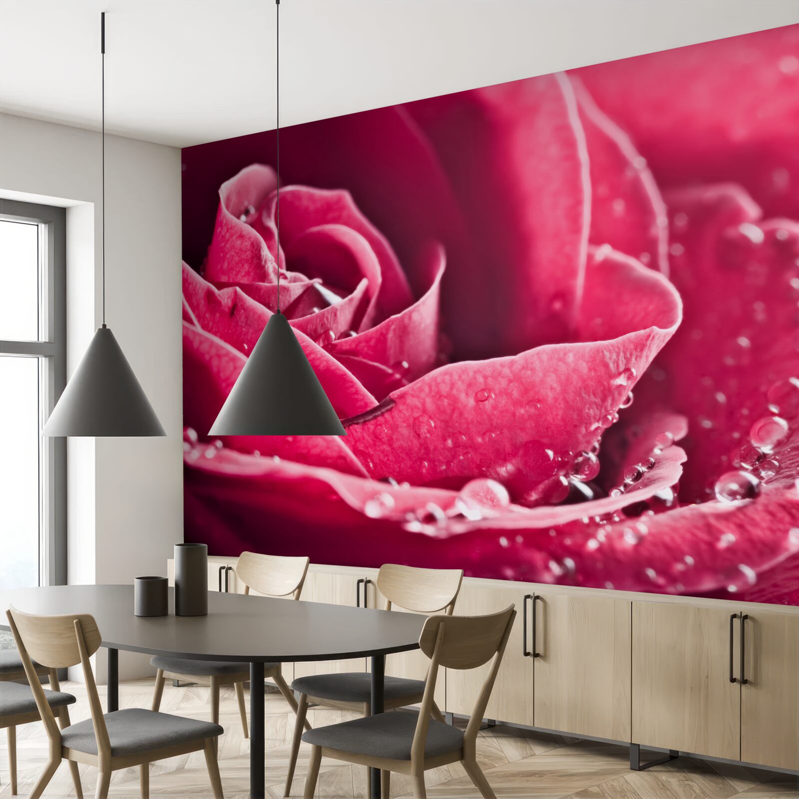 Fototapet trandafir mare cu picături de umiditate