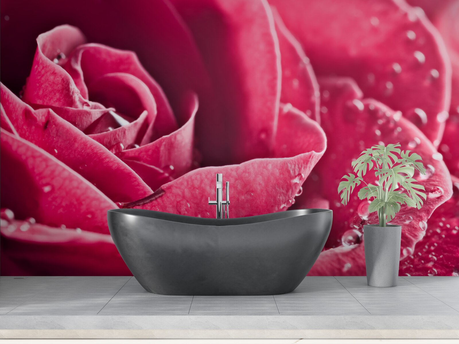 Fototapet trandafir mare cu picături de umiditate