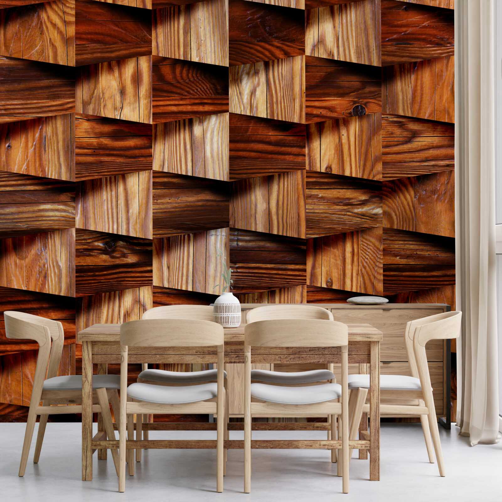 Fototapet piese volumetrice din lemn