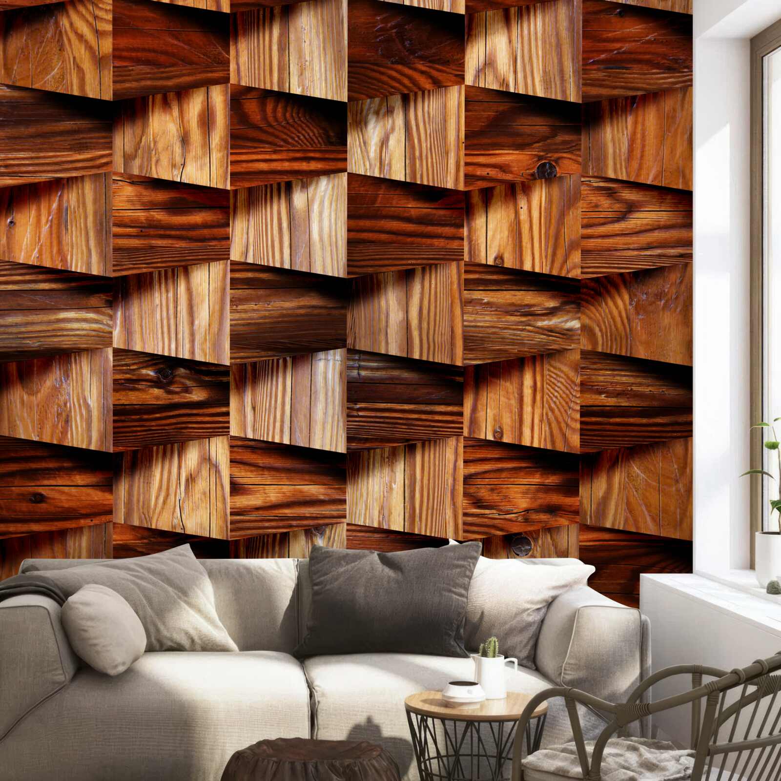 Fototapet piese volumetrice din lemn