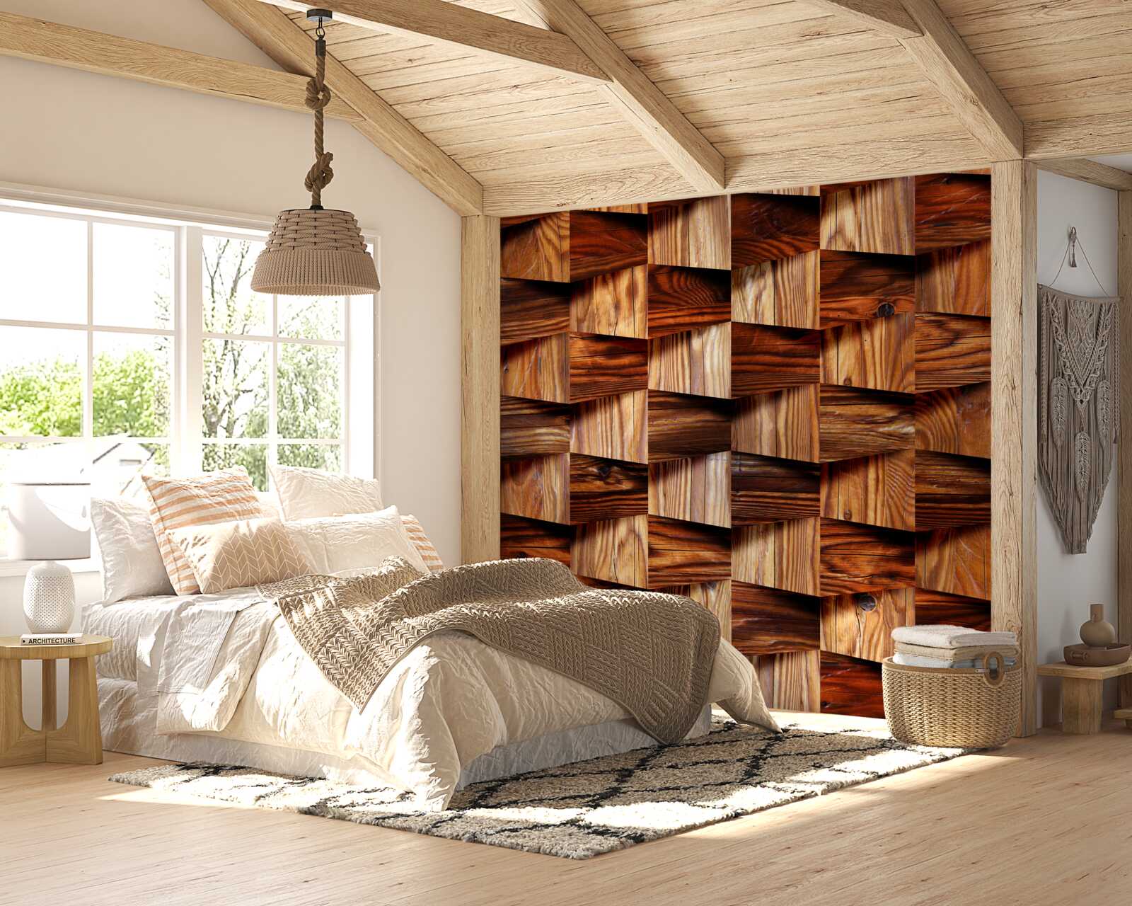 Fototapet piese volumetrice din lemn