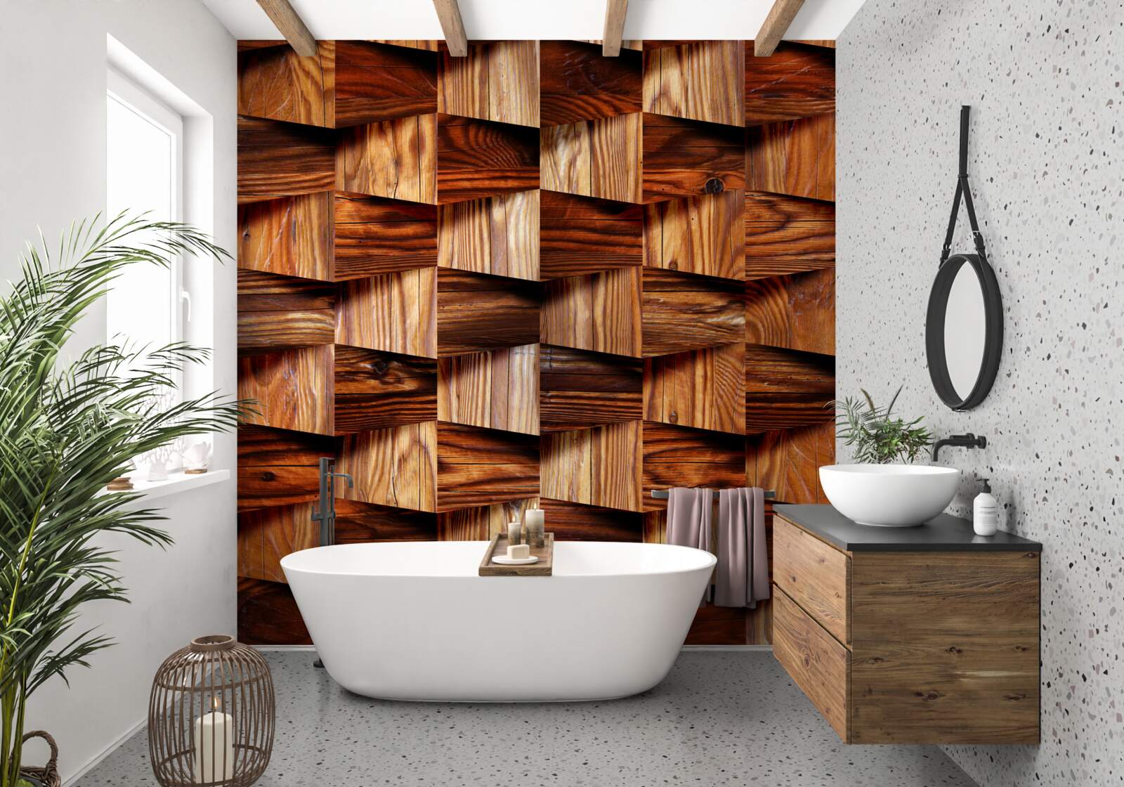 Fototapet piese volumetrice din lemn