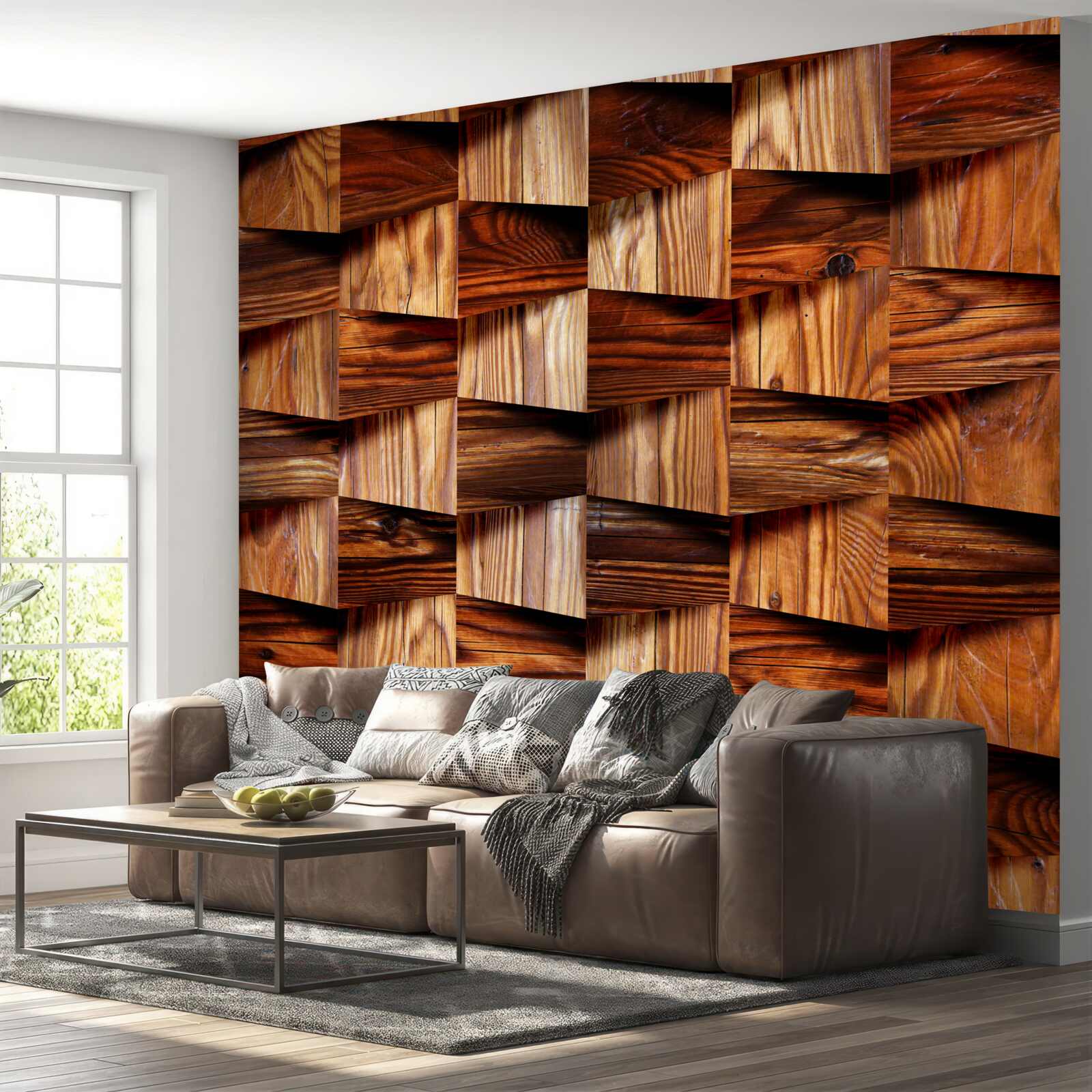 Fototapet piese volumetrice din lemn