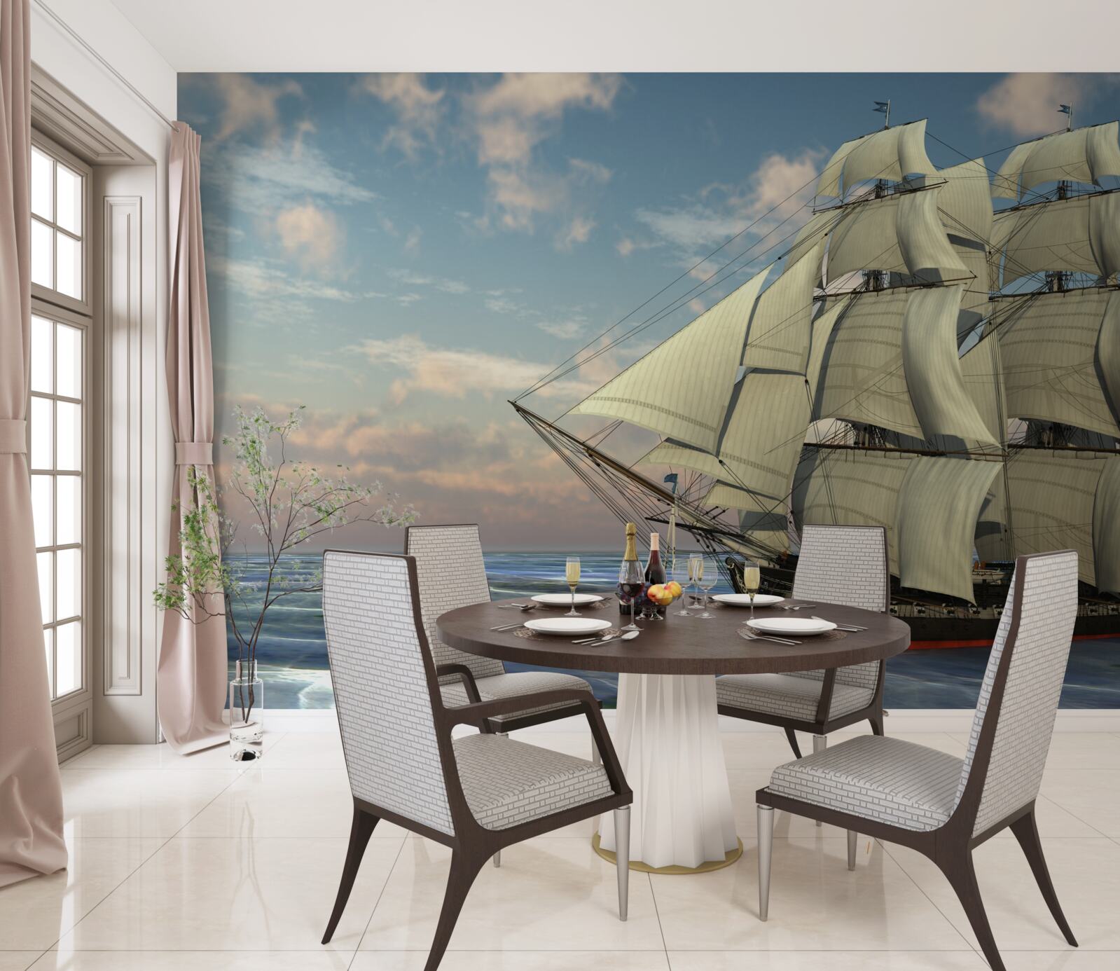 Fototapet navă maiestuoasă și grațioasă cu pânze pe apă