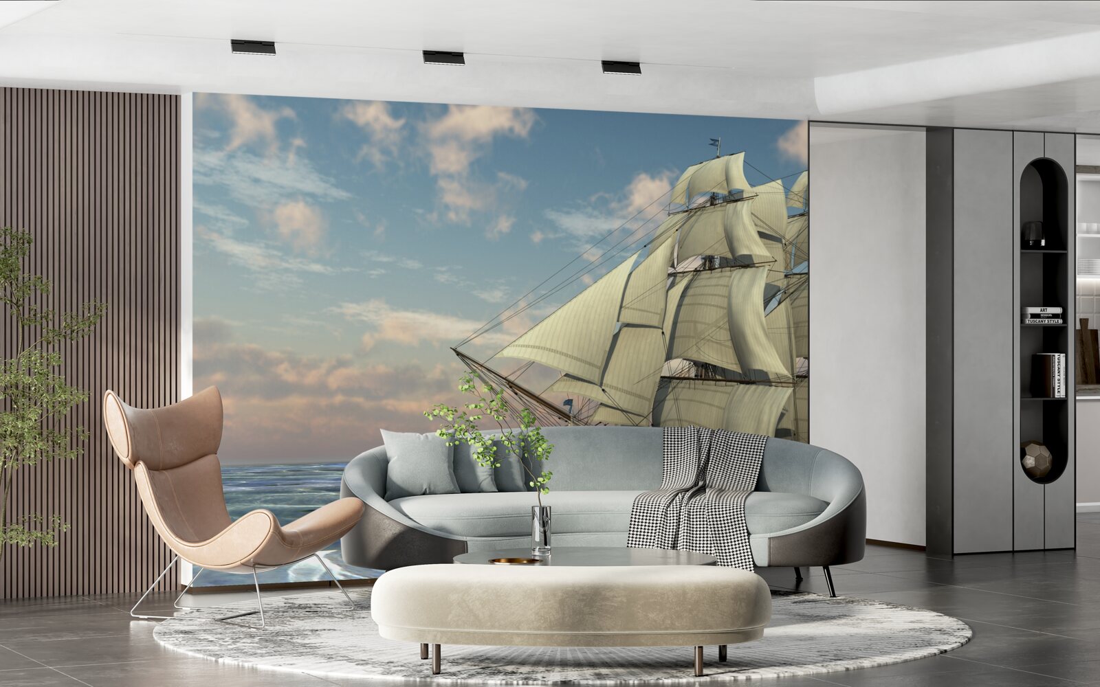 Fototapet navă maiestuoasă și grațioasă cu pânze pe apă