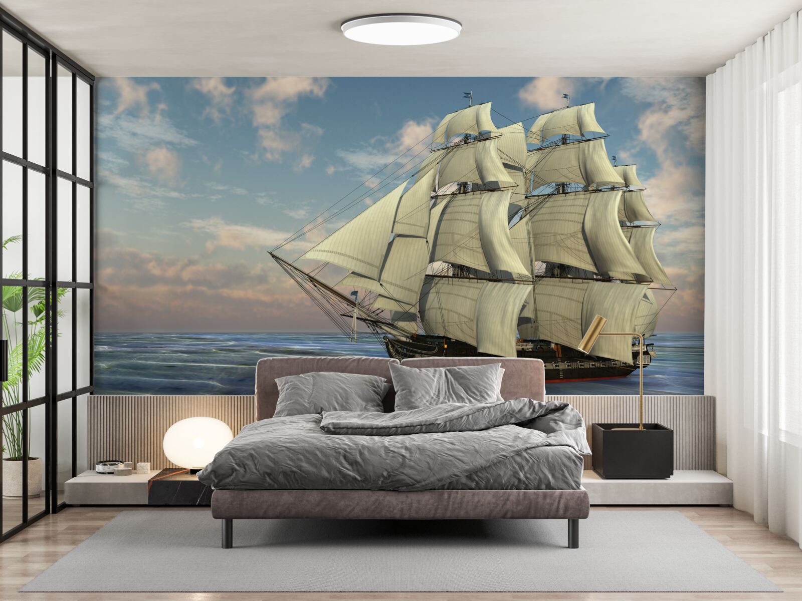 Fototapet navă maiestuoasă și grațioasă cu pânze pe apă