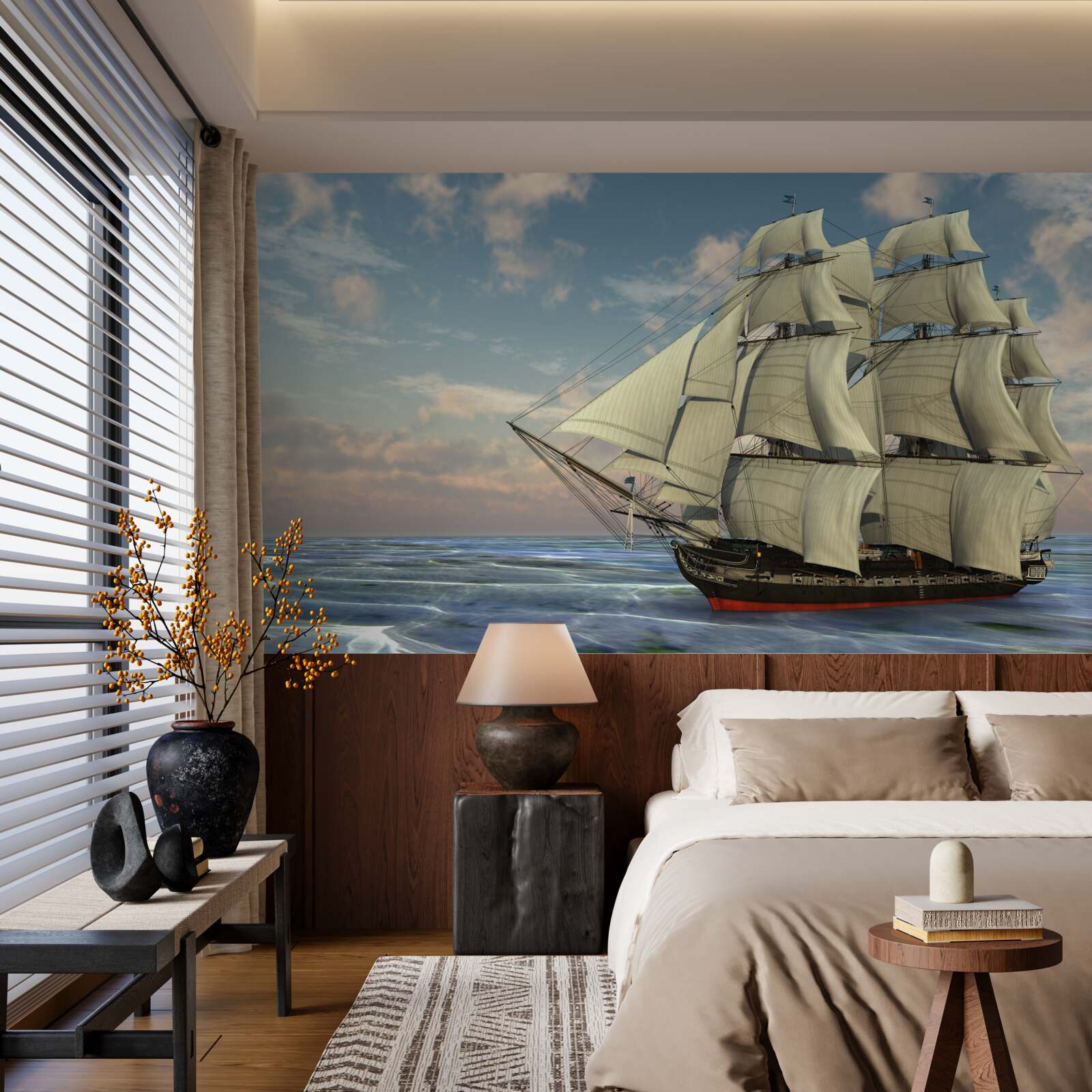 Fototapet navă maiestuoasă și grațioasă cu pânze pe apă