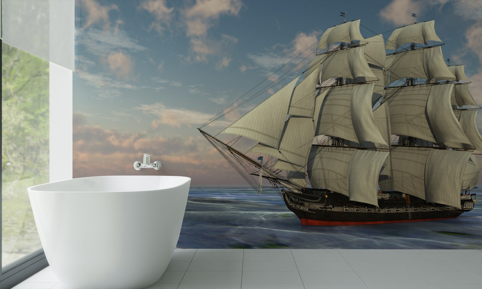 Fototapet navă maiestuoasă și grațioasă cu pânze pe apă