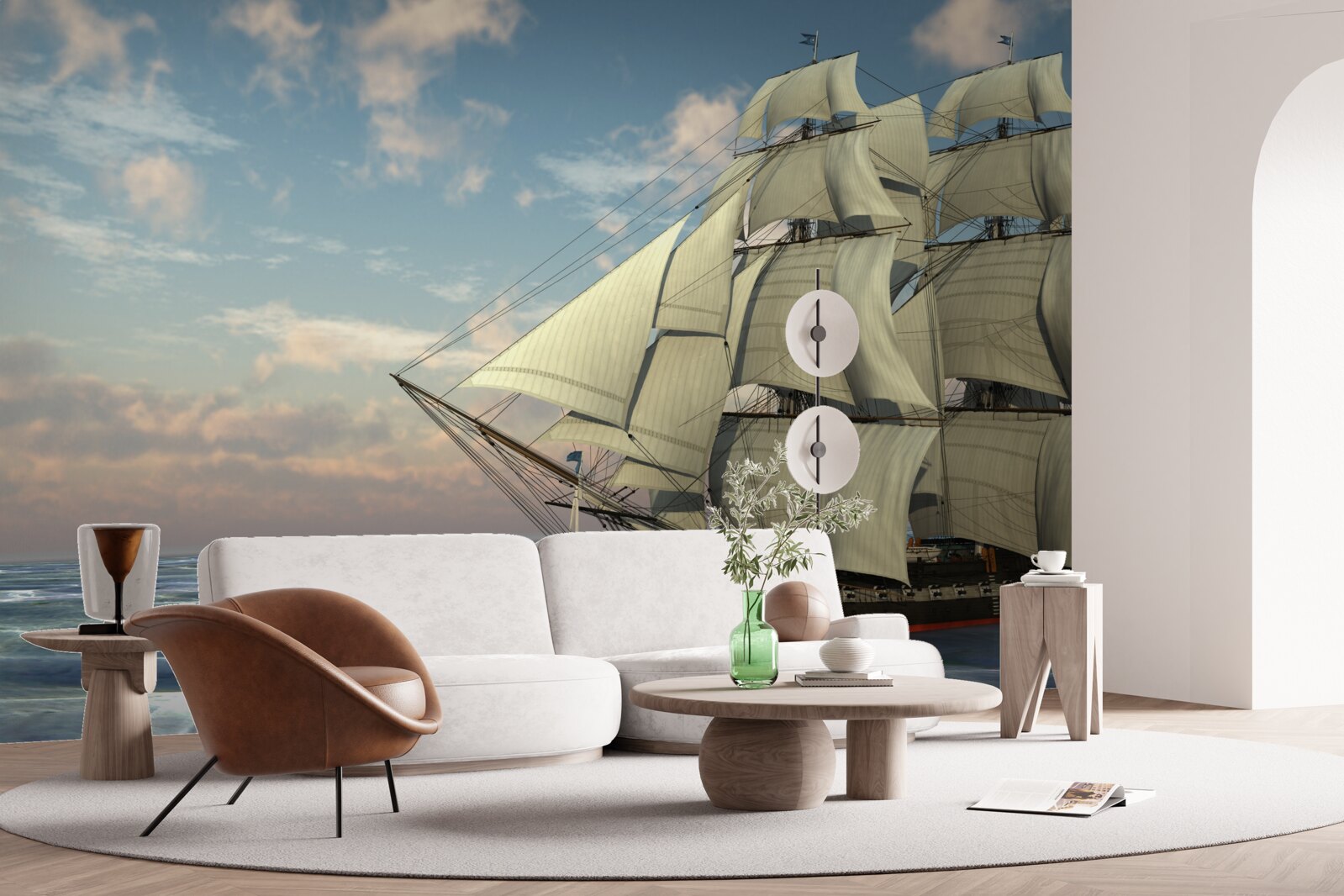 Fototapet navă maiestuoasă și grațioasă cu pânze pe apă