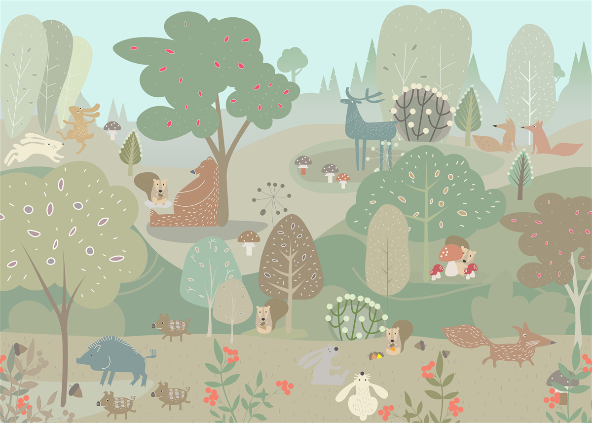 Fototapet fiecare animal desenat este ocupat cu propriile sale treburi