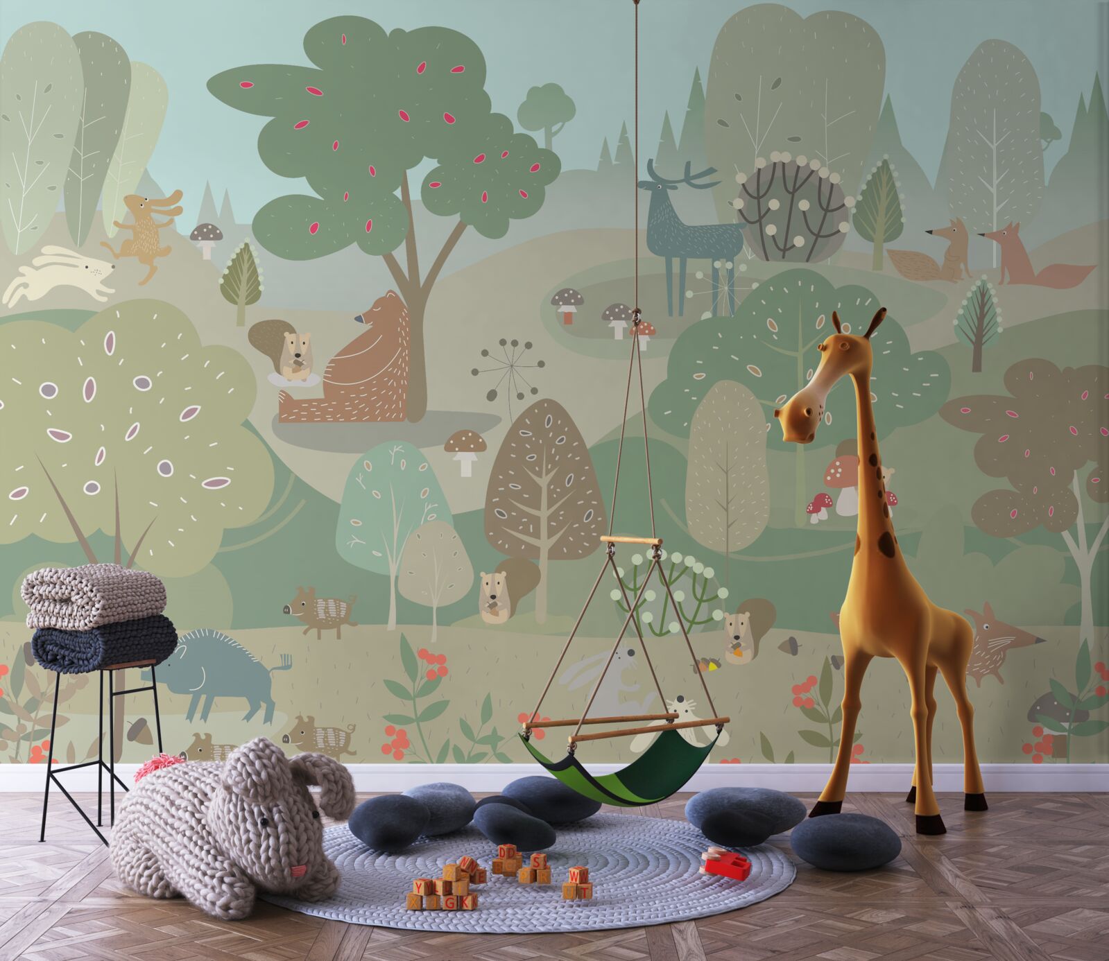 Fototapet fiecare animal desenat este ocupat cu propriile sale treburi