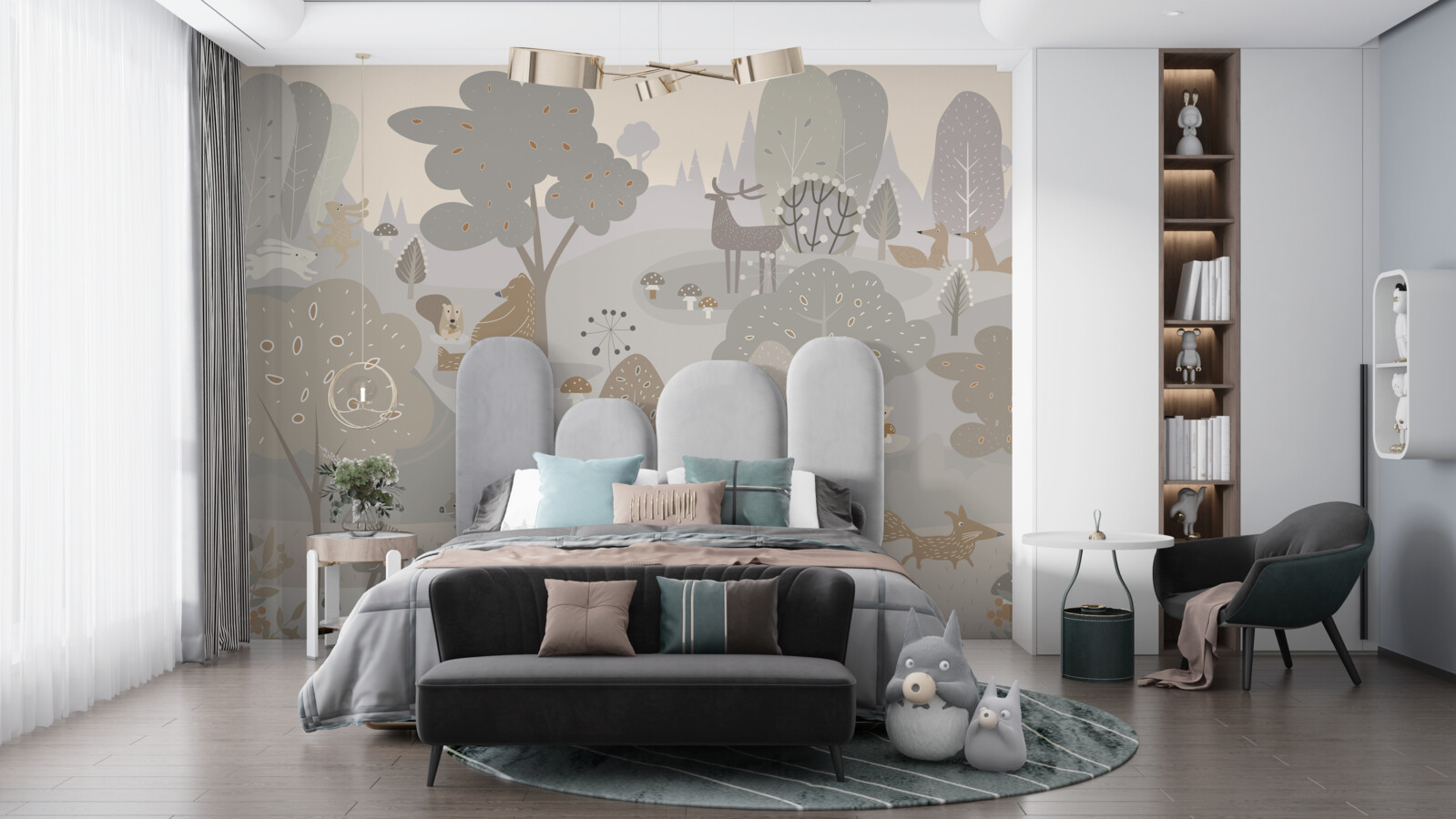 Fototapet o pădure magică cu animale fermecătoare