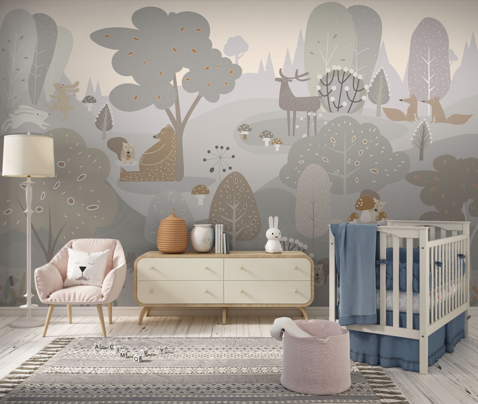 Fototapet o pădure magică cu animale fermecătoare