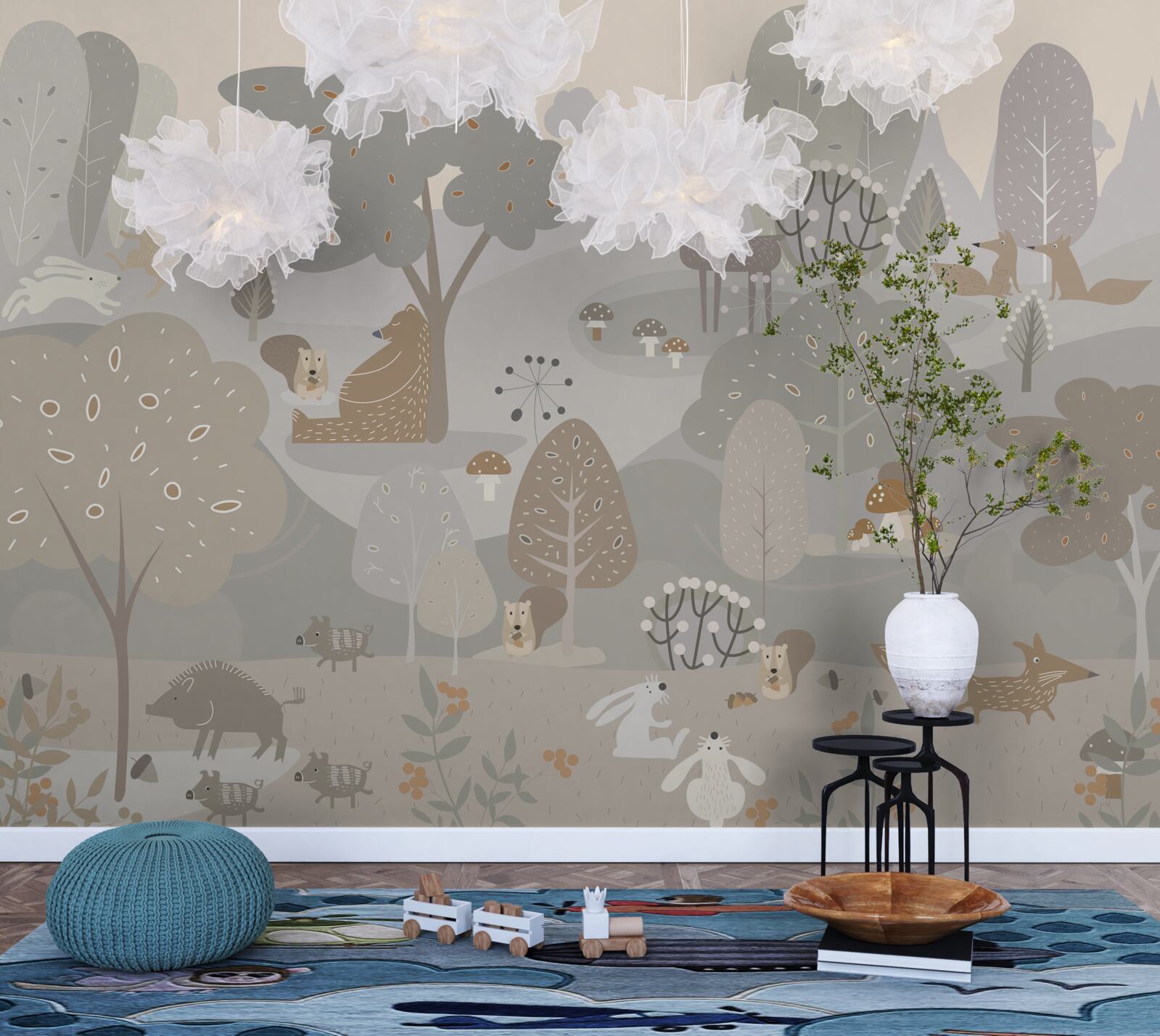 Fototapet o pădure magică cu animale fermecătoare