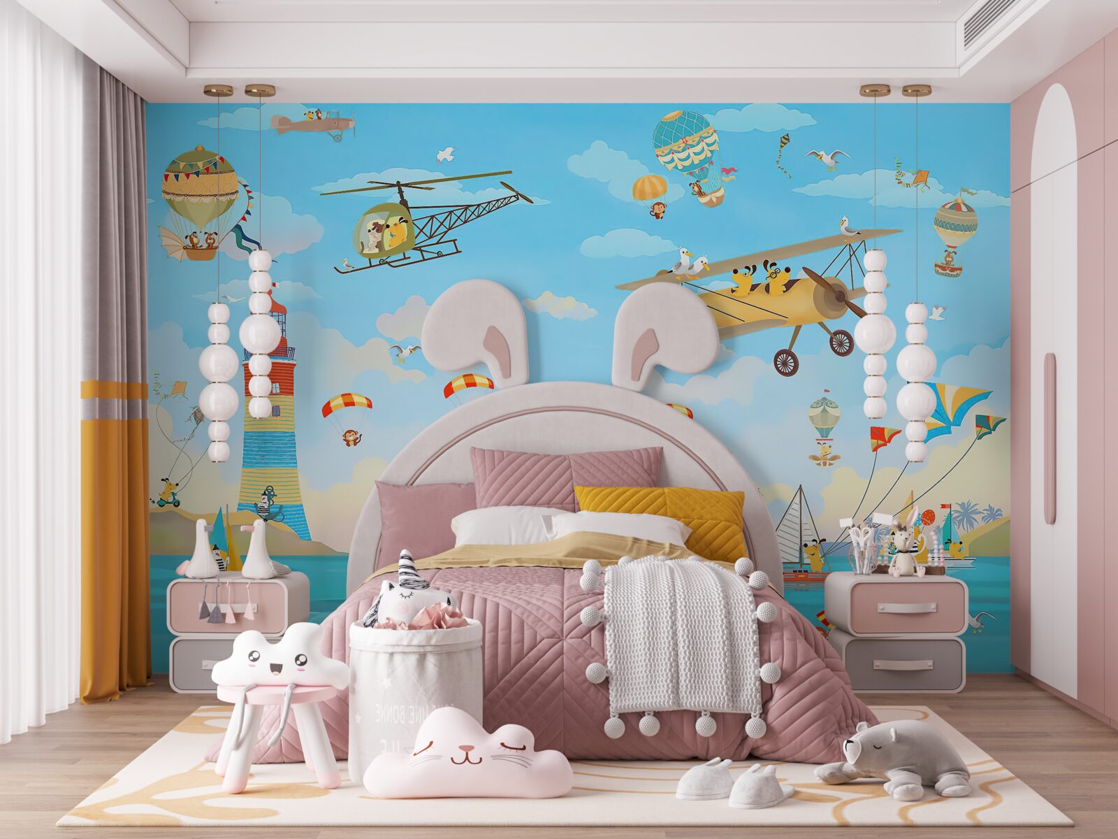 Fototapet diverse moduri de transport aerian și pe apă