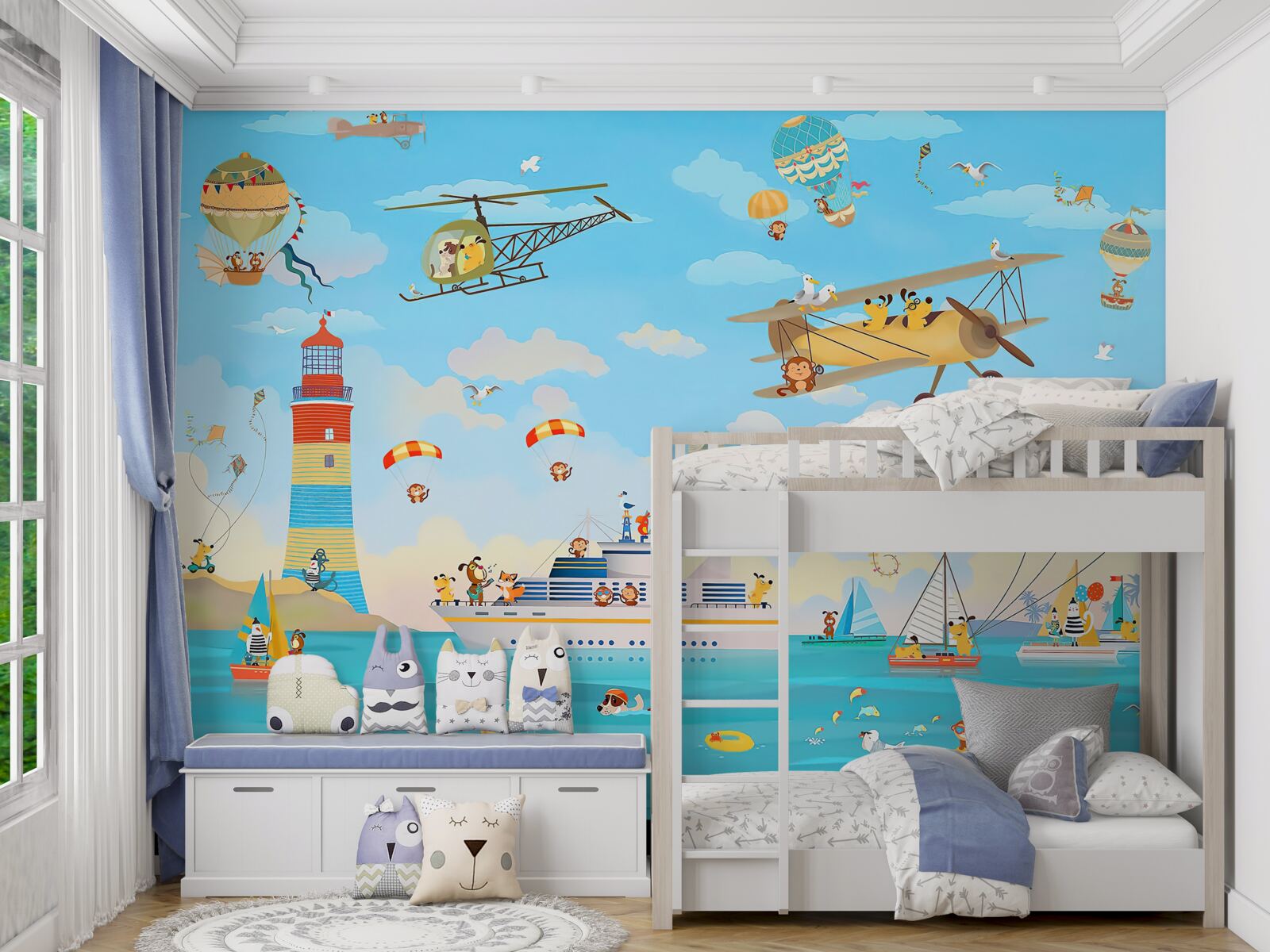 Fototapet diverse moduri de transport aerian și pe apă