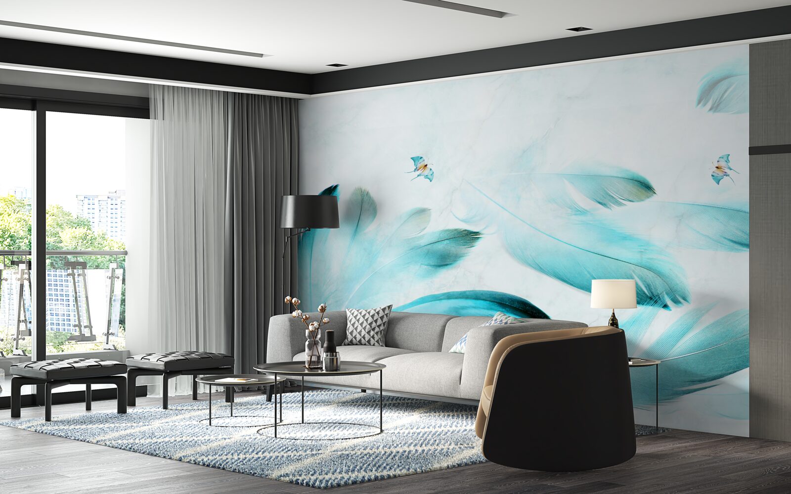 Fototapet pene albastru deschis