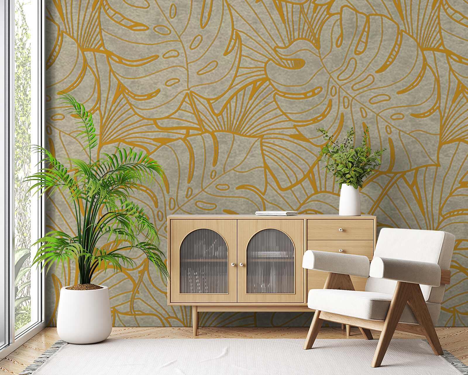 Fototapet contururi de frunze mari