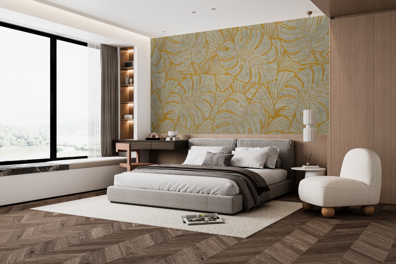 Fototapet contururi de frunze mari