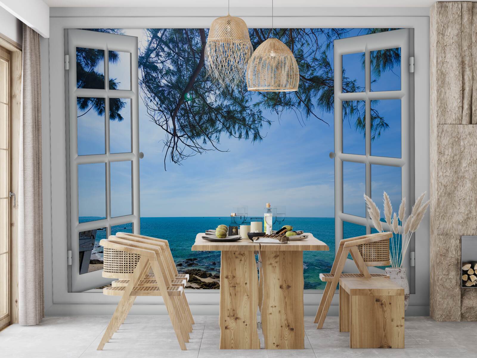 Fototapet o fereastră cu vedere la marea albastră