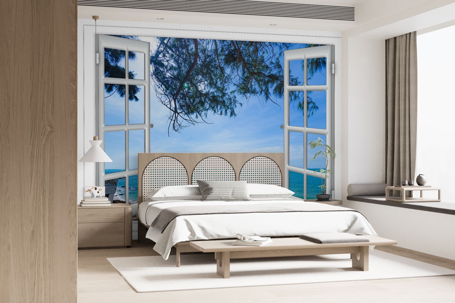 Fototapet o fereastră cu vedere la marea albastră