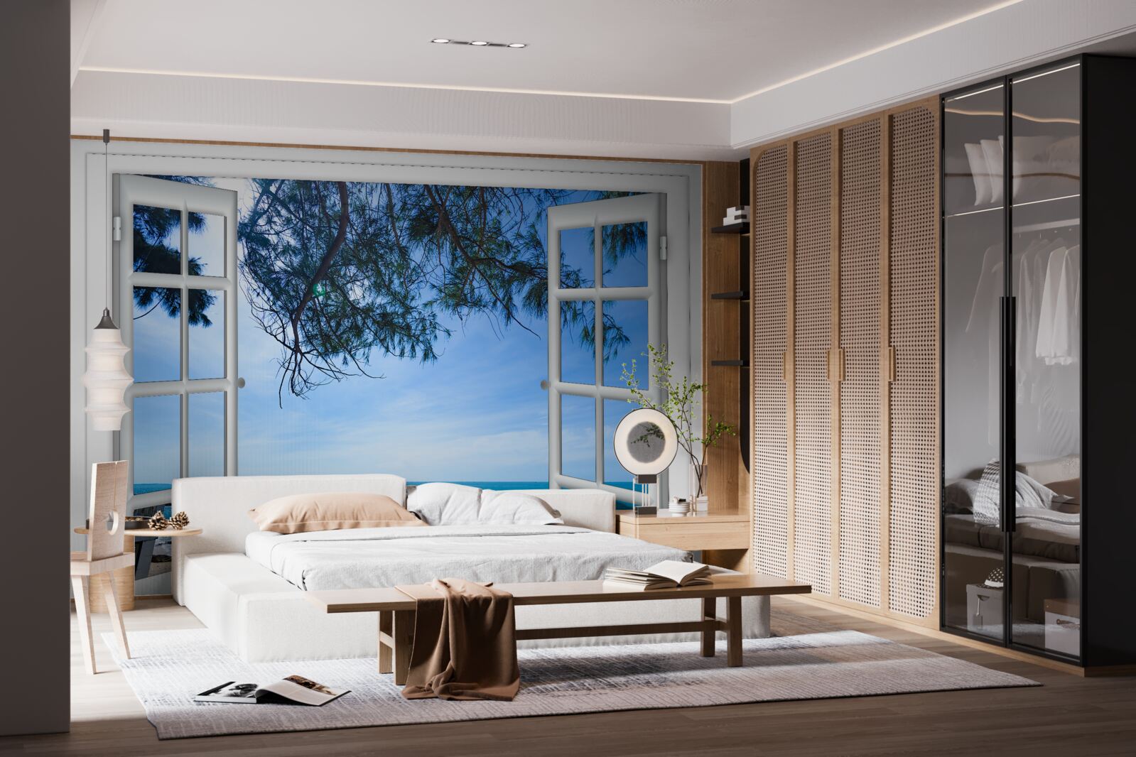 Fototapet o fereastră cu vedere la marea albastră