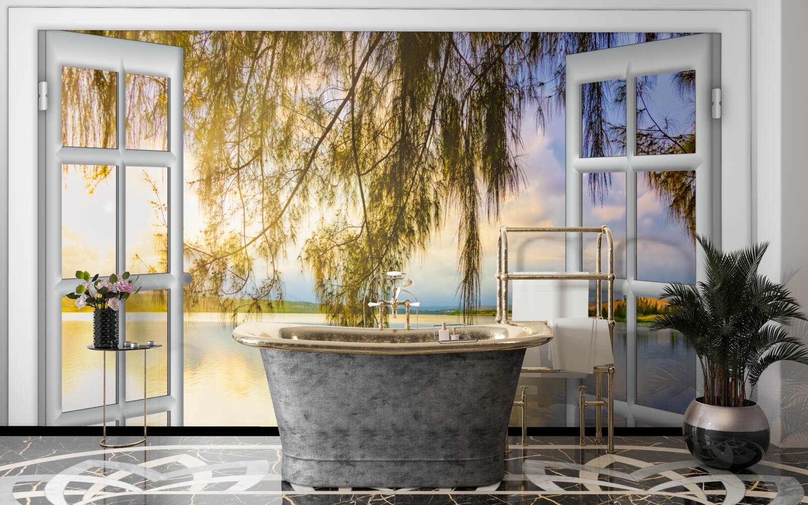 Fototapet vedere a apei de la o fereastră