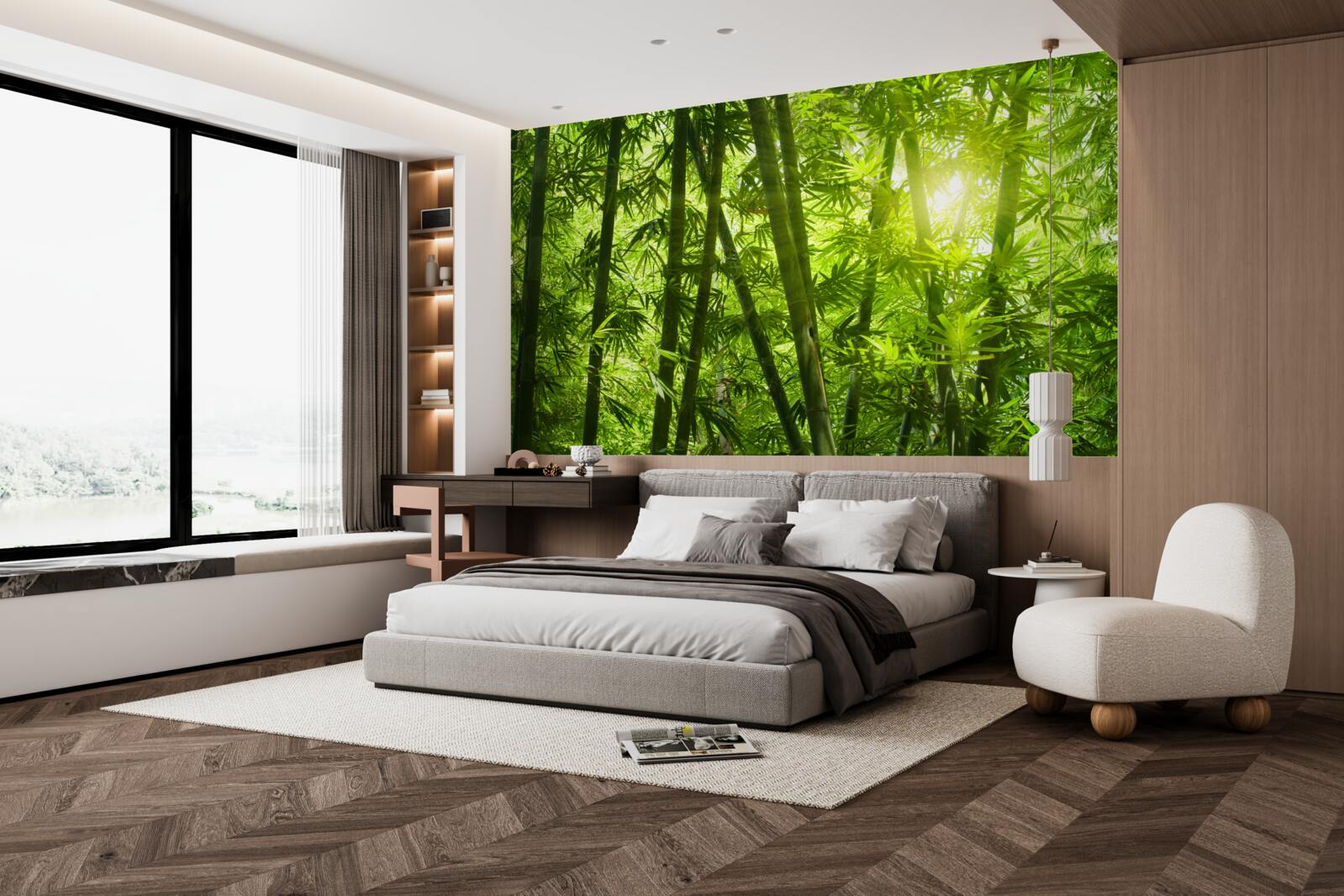 Fototapet soarele încearcă să pătrundă în pădurea deasă